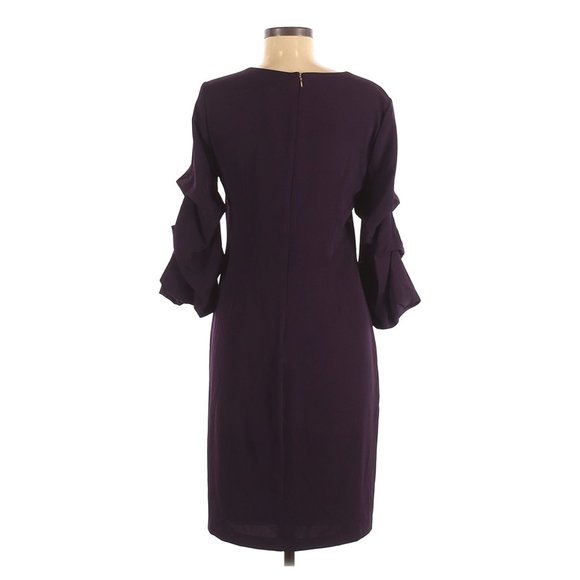 DKNY Aubergine Purple V-Neck Ruched 3/4 Sleeve Shift Dress sz 12 NEW NWT Women's - Picture 5 of 9